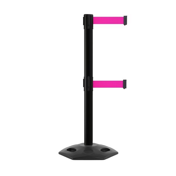Stanchion Dual Belt Barr. Rubber Base Black Post 9ft.Fl.Pnk Belt, Montour Line, Mfr#: MSR630D-BK-FPK-90